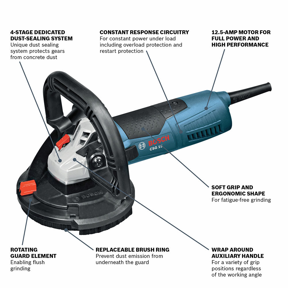 Bosch, Bosch CSG15 120V 5" Corded Concrete Surfacing Grinder w/ Dust Collection Shroud