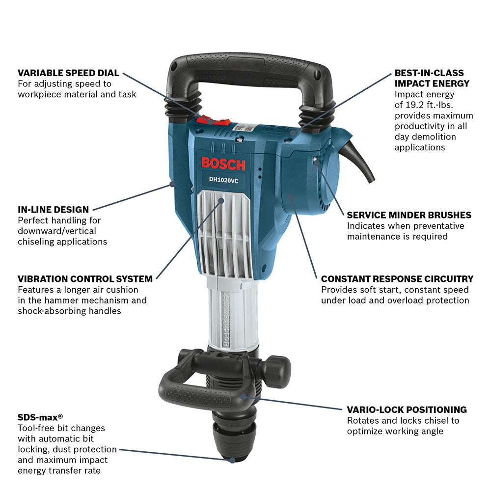 Bosch, Bosch DH1020VC 120V SDS-max Corded Inline Demolition Hammer