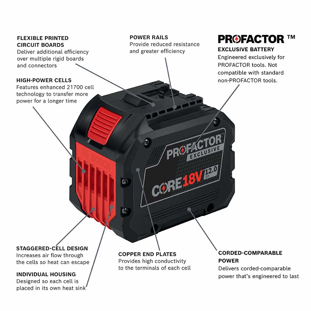 Bosch, Bosch GBA18V120 18V CORE18V 12.0 Ah PROFACTOR Lithium-Ion Exclusive Battery