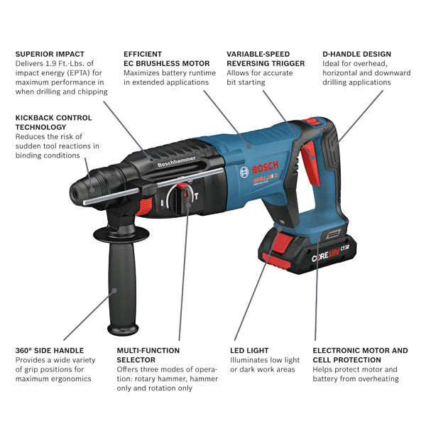 Bosch, Bosch GBH18V-26DK25 18V SDS-plus Bulldog Cordless Rotary Hammer Kit