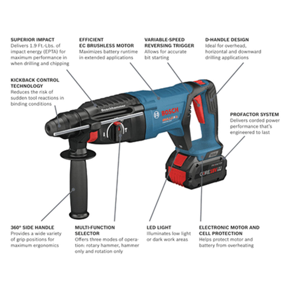 Bosch, Bosch GBH18V-26DK26GDE 18V SDS-plus Rotary Hammer Kit w/ Dust Extractor