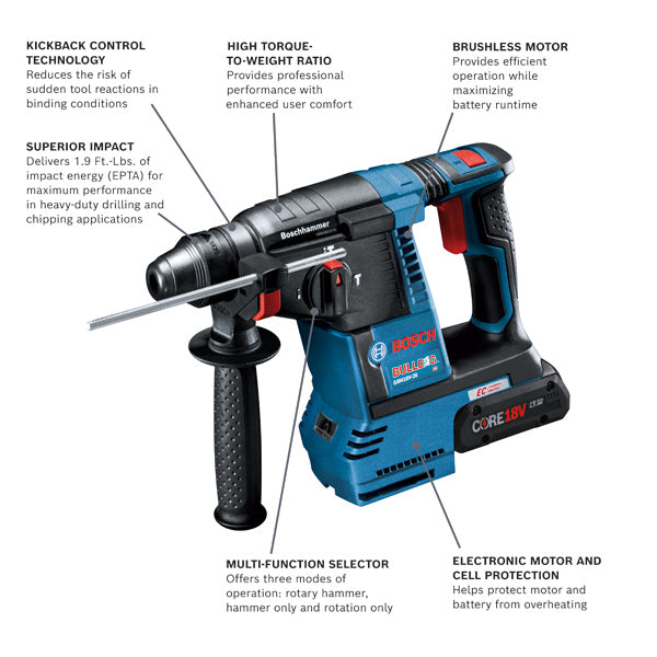 Bosch, Bosch GBH18V-26K25 18V SDS-plus Bulldog Cordless Compact Rotary Hammer Kit