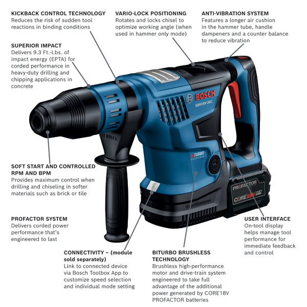 Bosch, Bosch GBH18V-36CK27 18V 1-9/16" PROFACTOR SDS-max Cordless Rotary Hammer Kit