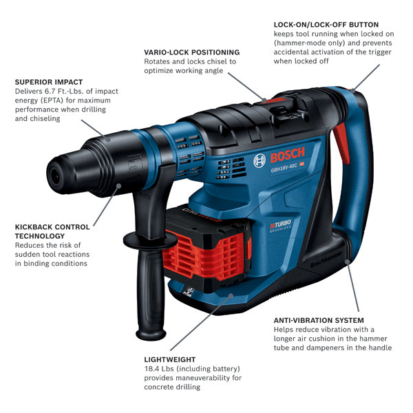 Bosch, Bosch GBH18V-40CK27 18V 1-5/8" PROFACTOR SDS-max Cordless Rotary Hammer Kit