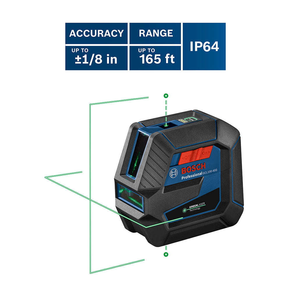 Bosch, Bosch GCL100-40G 165' Green Beam Self Leveling Cross Line Laser w/ Plumb Points