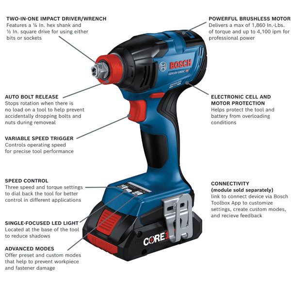 Bosch, Bosch GDX18V-1860CB25 GDX18V-1860CB25 18V Impact Wrench Kit w/ 4.0AH Batteries