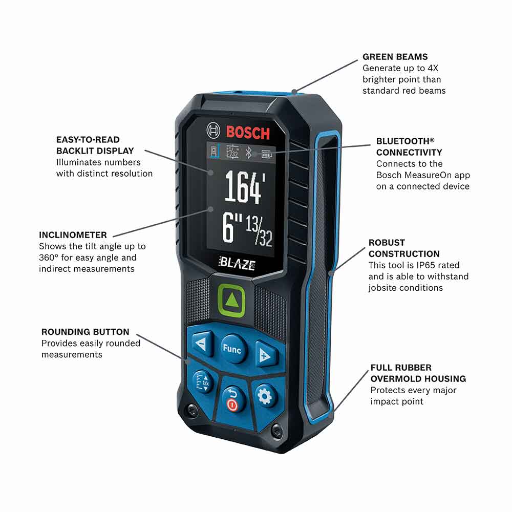 Bosch, Bosch GLM165-27CGL 165' BLAZE Ergonomic Cordless Green Laser Measure w/Bluetooth