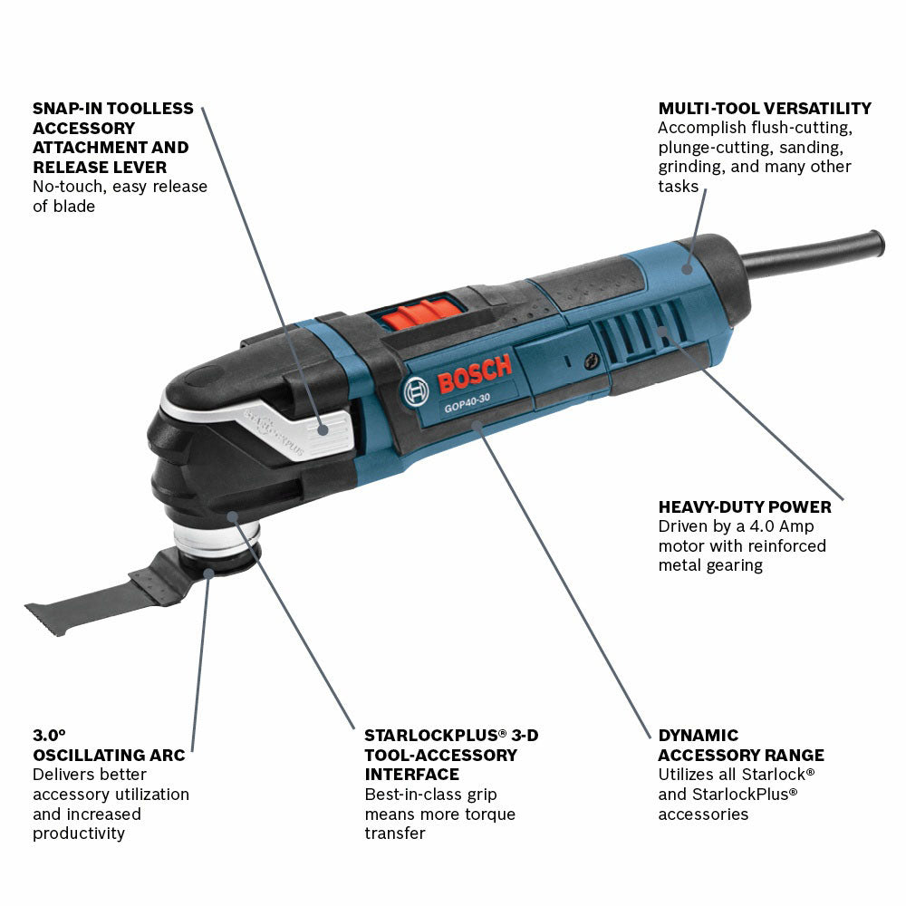 Bosch, Bosch GOP40-30C 4.0-Amp 31-Piece StarlockPlus Multi-Tool Oscillating Kit