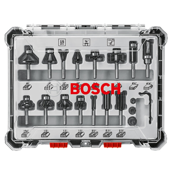 Bosch, Bosch RBS015MBS Carbide Tipped Mixed Router Bit Set - 15 PC