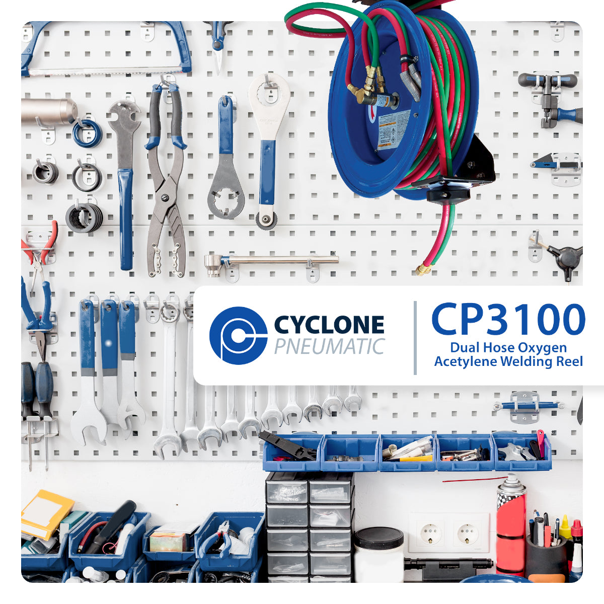 Cyclone Pneumatic, Cyclone Pneumatic CP3100 1/4" x 100' Dual-Hose Twin Welding Welder Reel