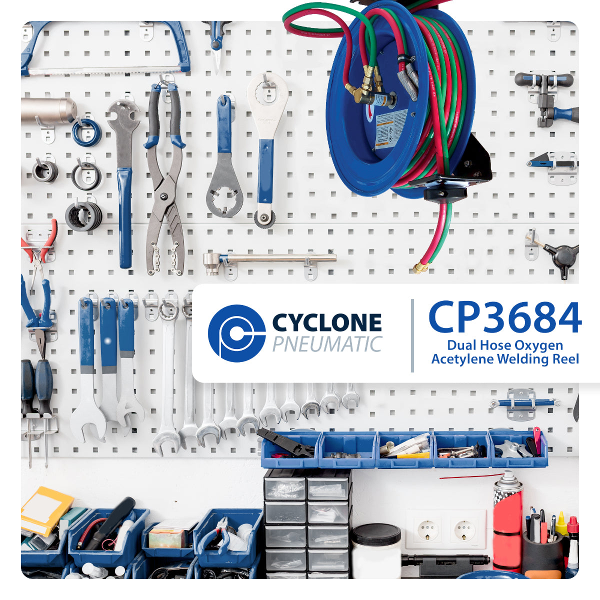 Cyclone Pneumatic, Cyclone Pneumatic CP3684 1/4" x 50' Dual-Hose Twin Welding Welders Reel Tool