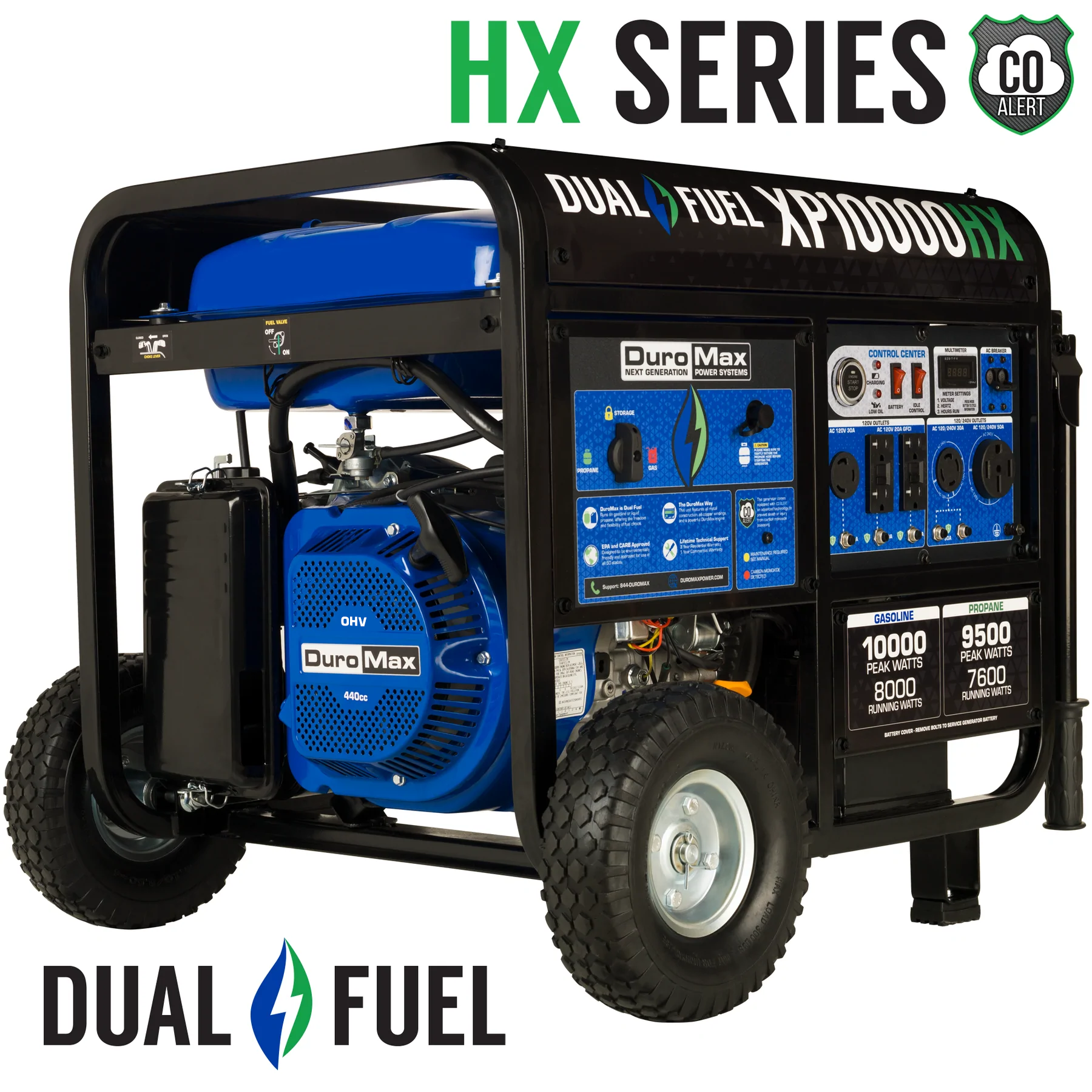 DuroMax, DuroMax XP10000HX 10,000 Watt Portable Dual Fuel Gas Propane CO Alert Generator