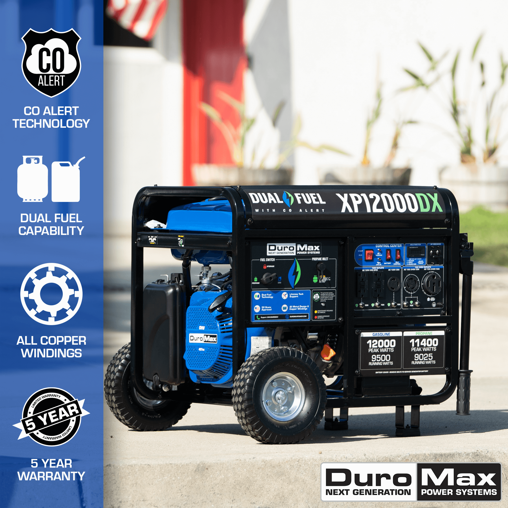 DuroMax, DuroMax XP12000DX 12,000 Watt Dual Fuel Gas Propane Portable Generator w/ CO Alert