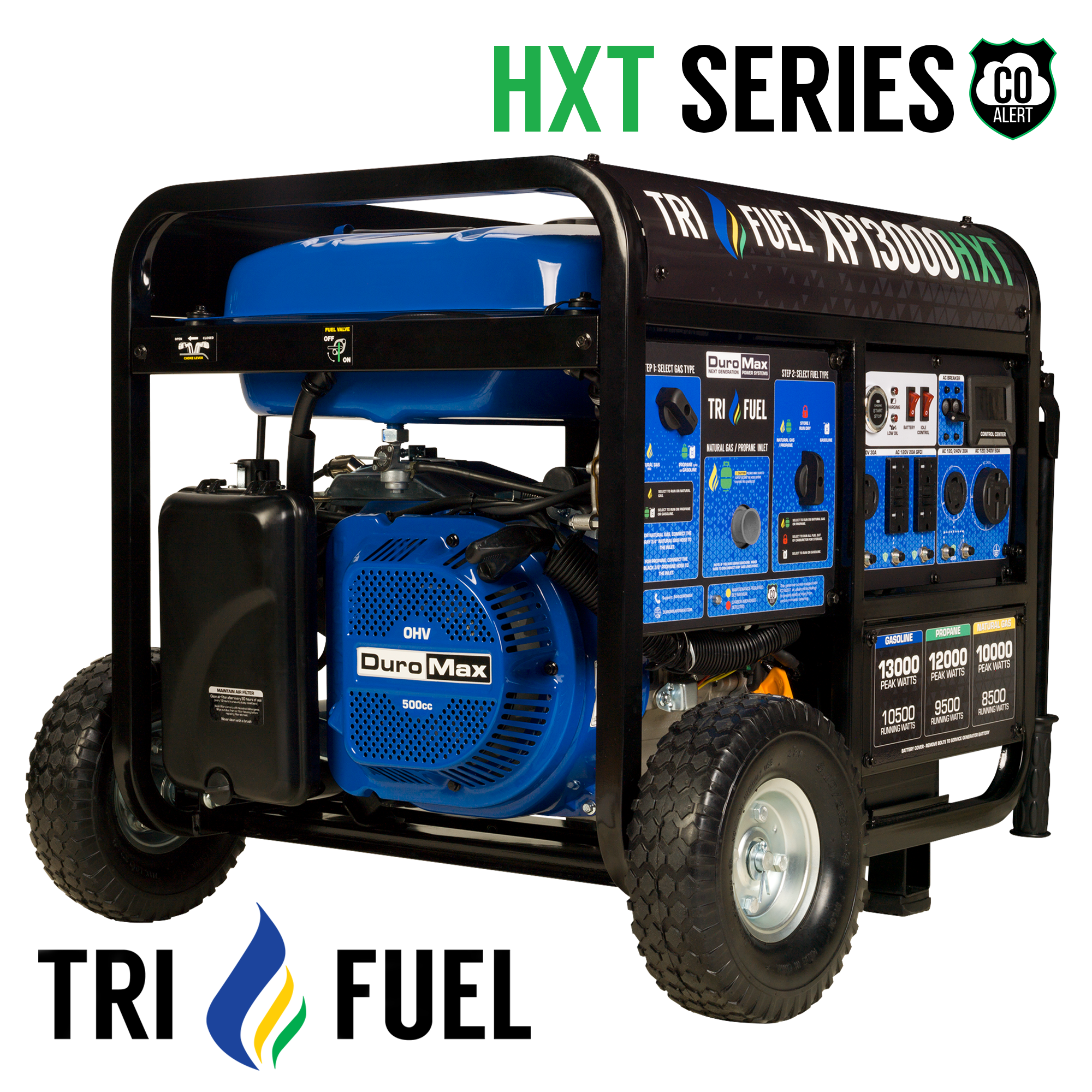 DuroMax, DuroMax XP13000HXT 13,000 Watt Electric Start Tri-Fuel Portable Generator w/ CO Alert