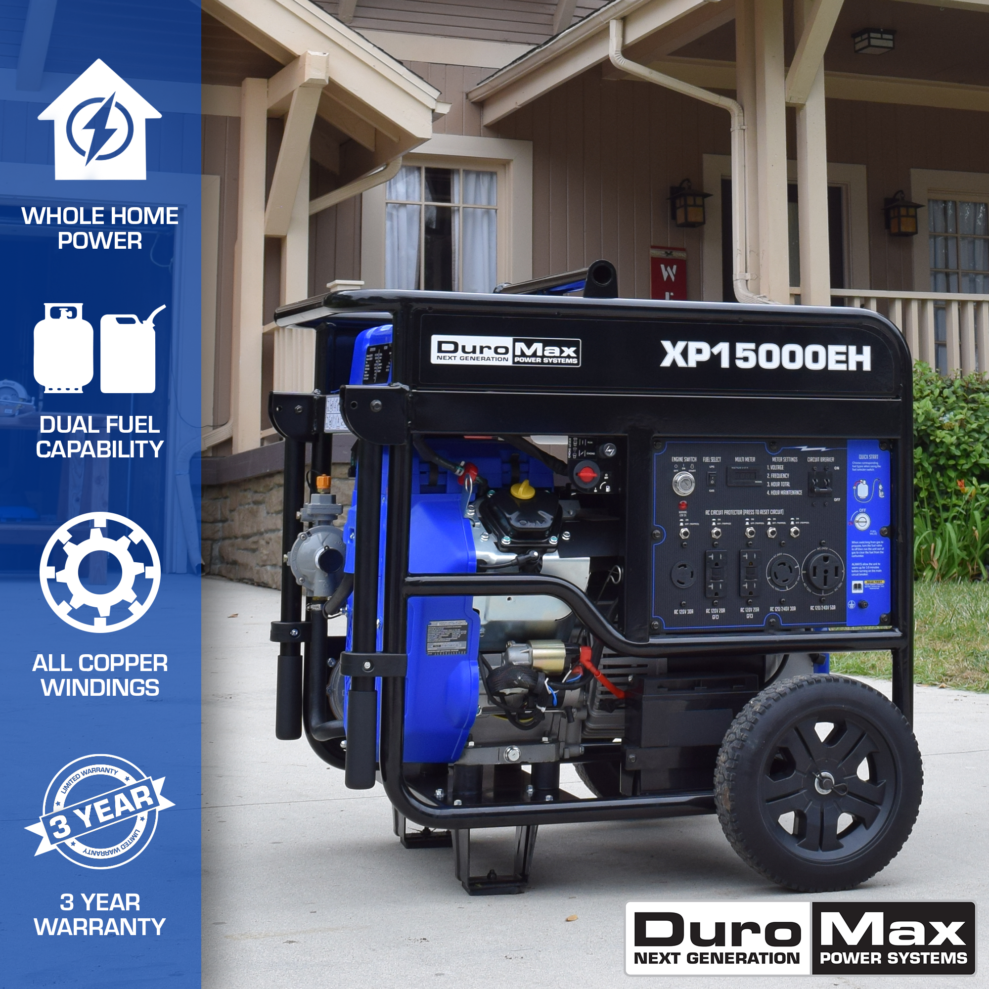 DuroMax, DuroMax XP15000EH 15,000 Watt Portable Dual Fuel Gas Propane Generator