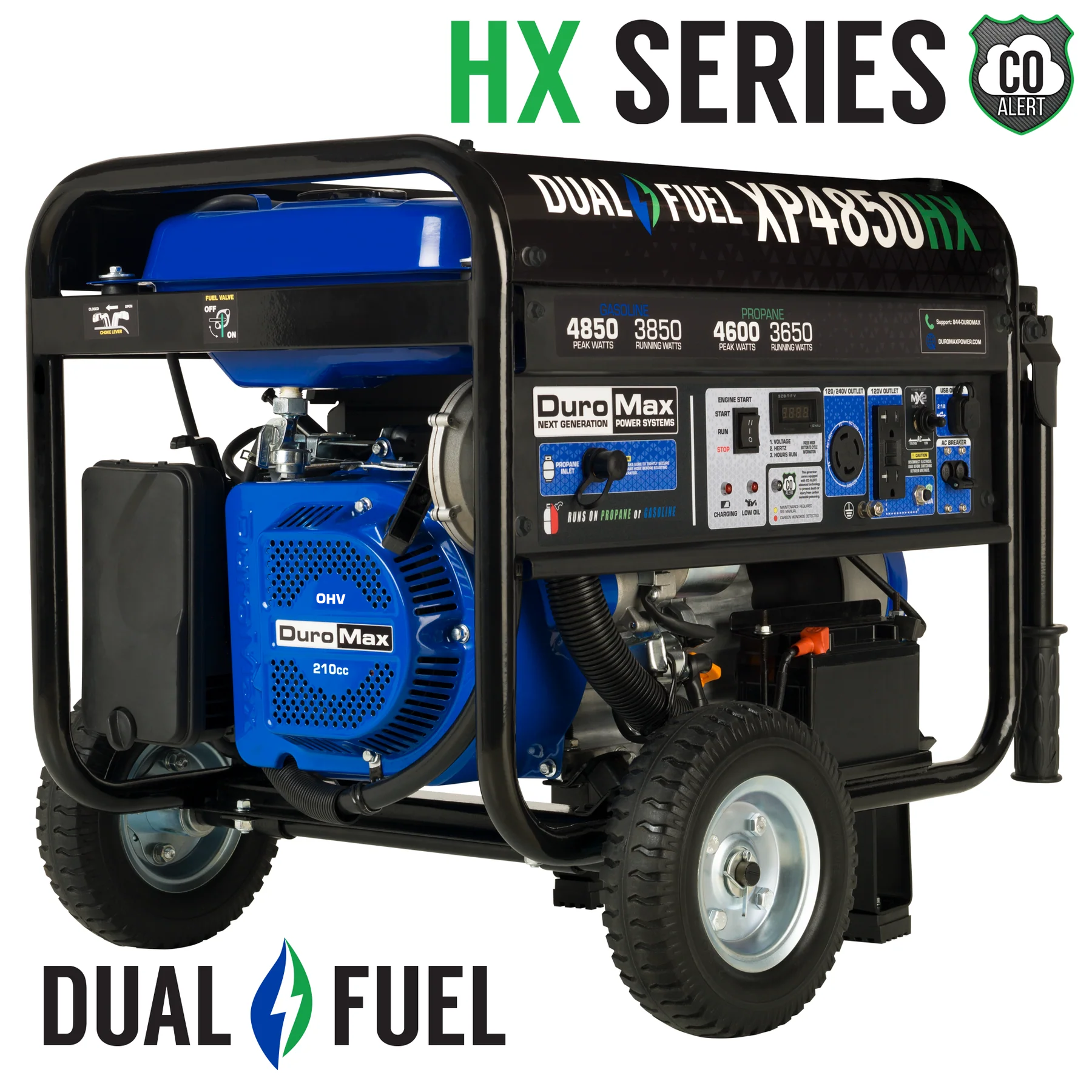 DuroMax, DuroMax XP4850HX 4,850 Watt Portable Dual Fuel Gas Propane CO Alert Generator