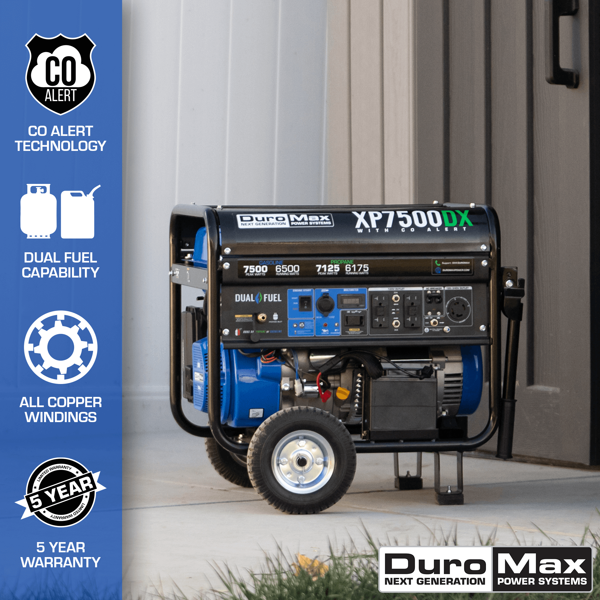 DuroMax, DuroMax XP7500DX 7,500 Watt Dual Fuel Gas Propane Portable Generator w/ CO Alert