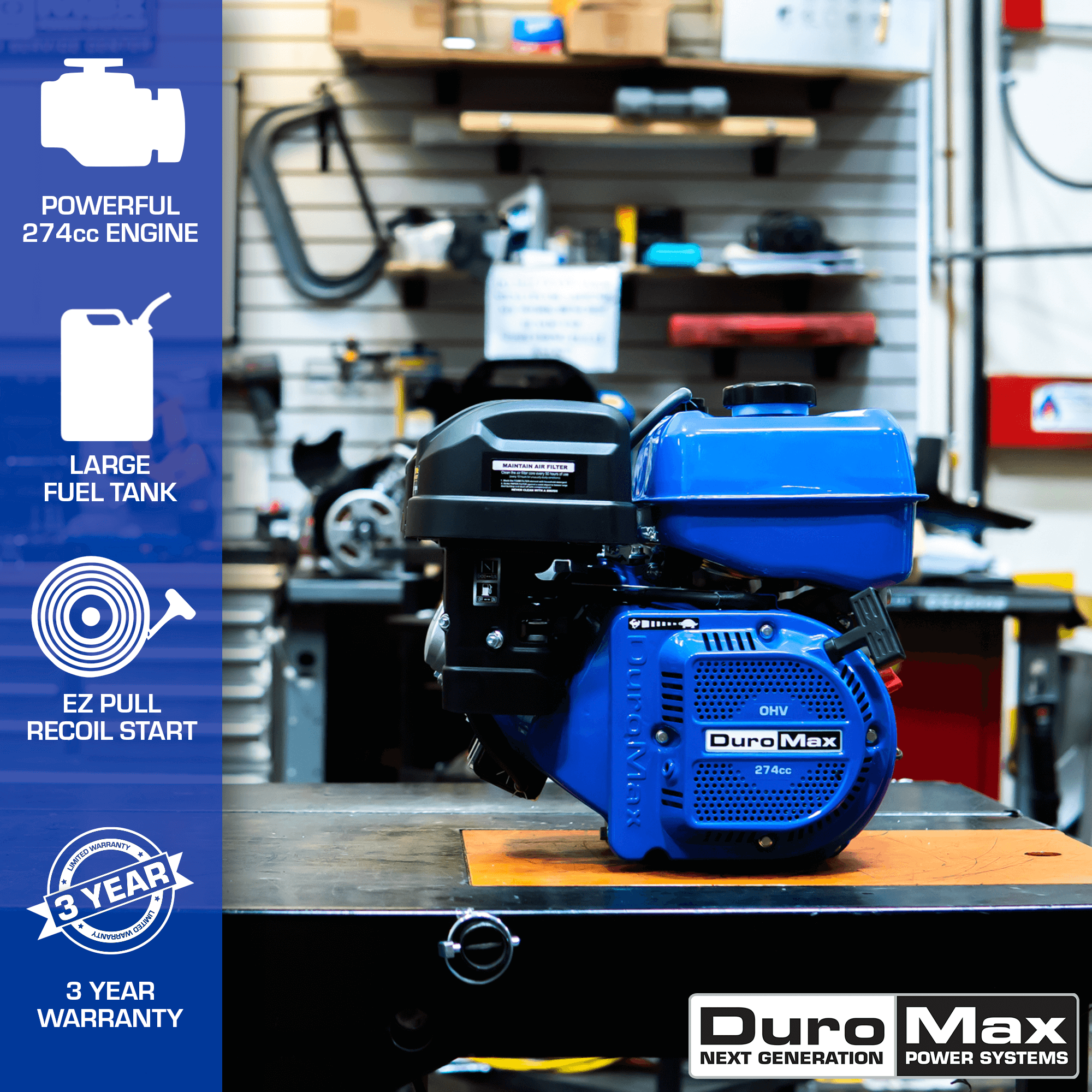 DuroMax, DuroMax XP9HP 274cc 25mm Shaft Recoil Start Gasoline Engine