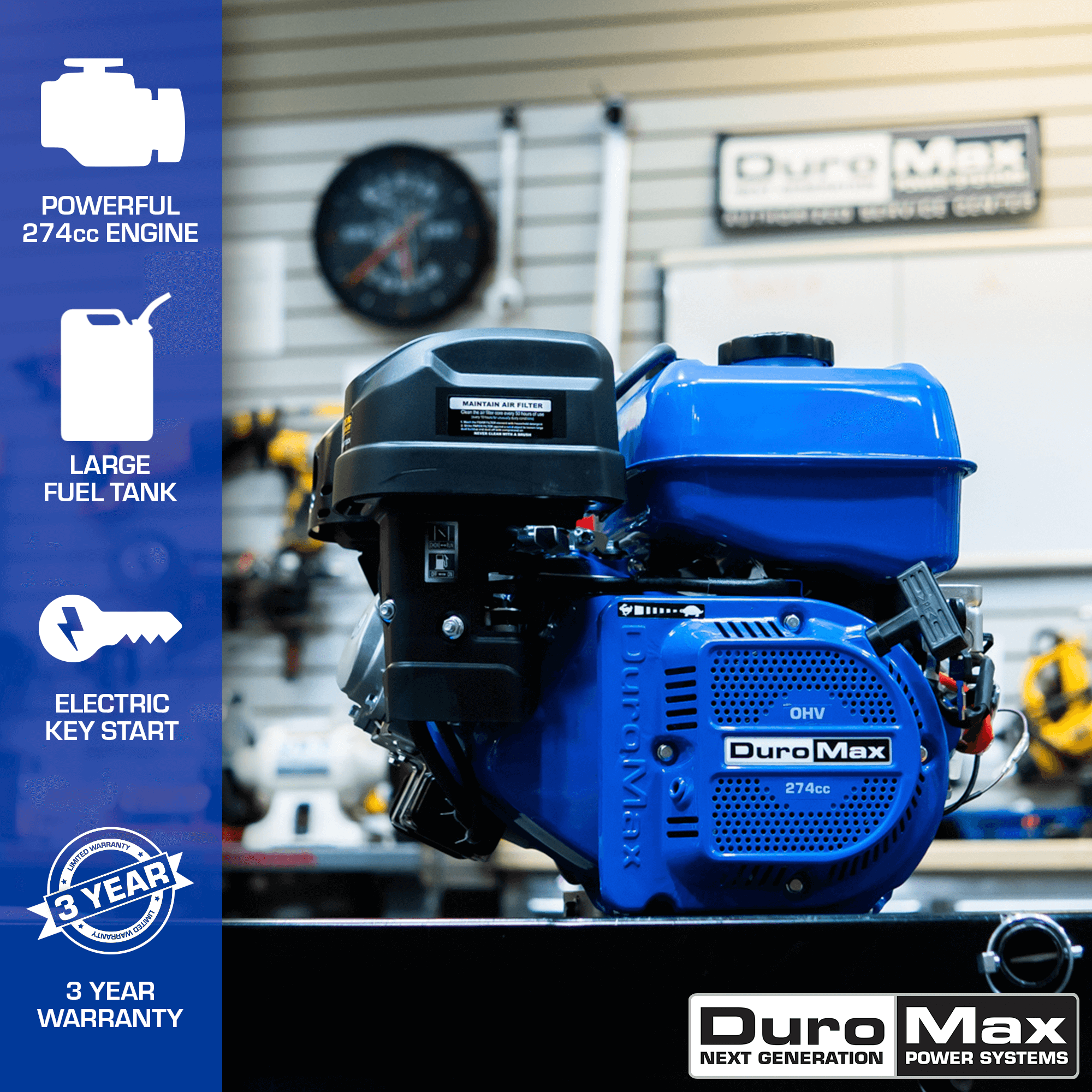 DuroMax, DuroMax XP9HPE 274cc 25mm Shaft Recoil/Electric Start Gasoline Engine