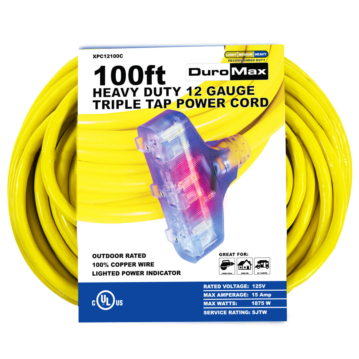 DuroMax, DuroMax XPC12100C 100-Foot 12 Gauge Triple Tap Extension Power Cord