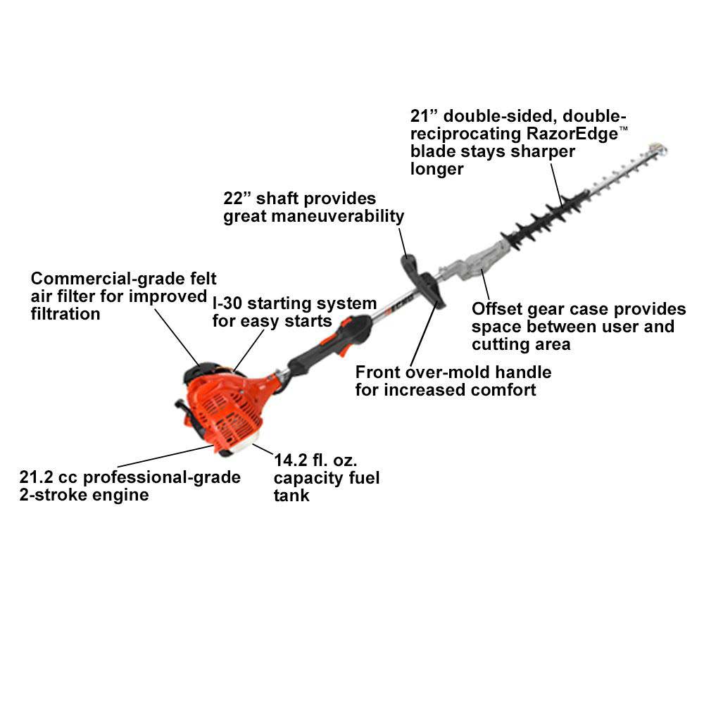 Echo, Echo SHC-225S 21.2cc 21" 2 Stroke Durable Gas Double Sided Shaft Hedge Clipper