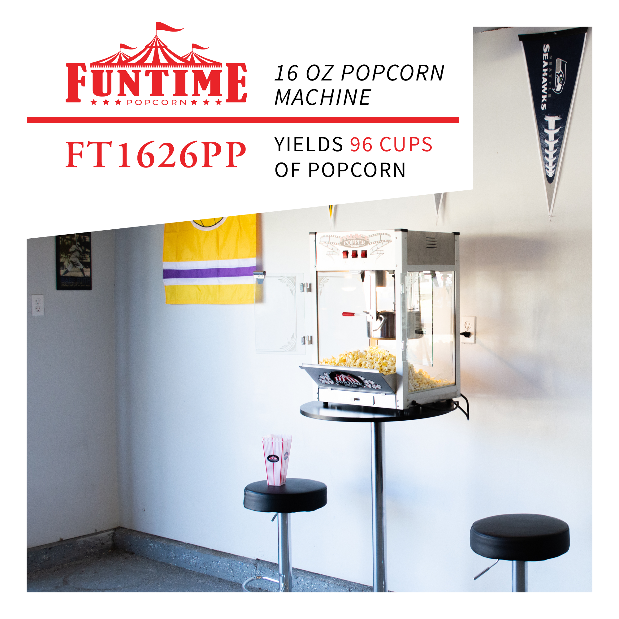 FunTime, FunTime FT1626PP Palace Popper 16 Oz Commercial Style Bar Style Popcorn Popper Machine