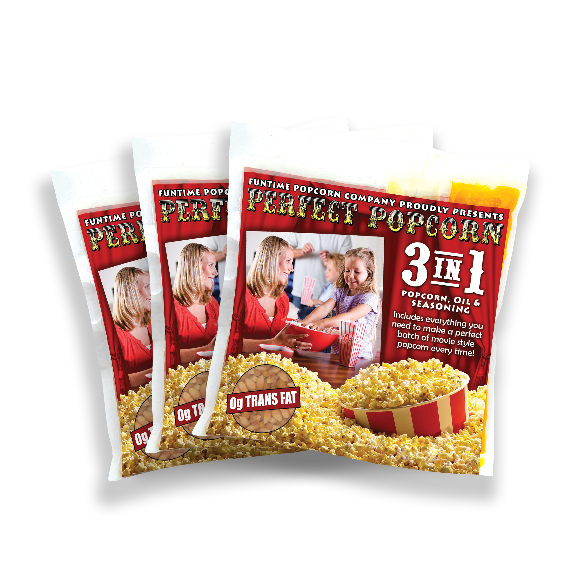 FunTime, FunTime FT412 4-Ounce 3-in-1 Popcorn portion Movie Pouch Kit - 12pk