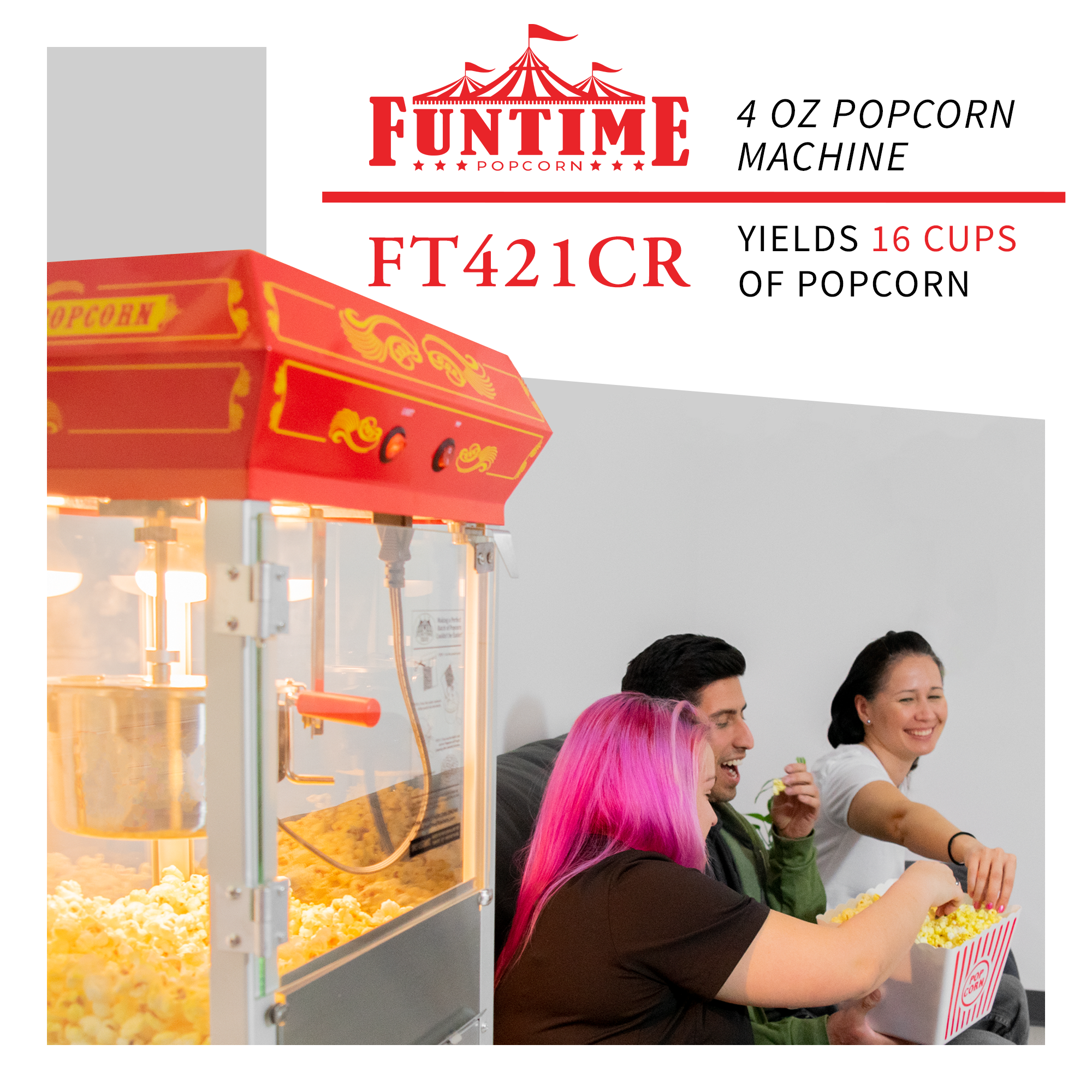 FunTime, FunTime FT421CR 4oz Red Bar Table Top Popcorn Popper Maker Machine