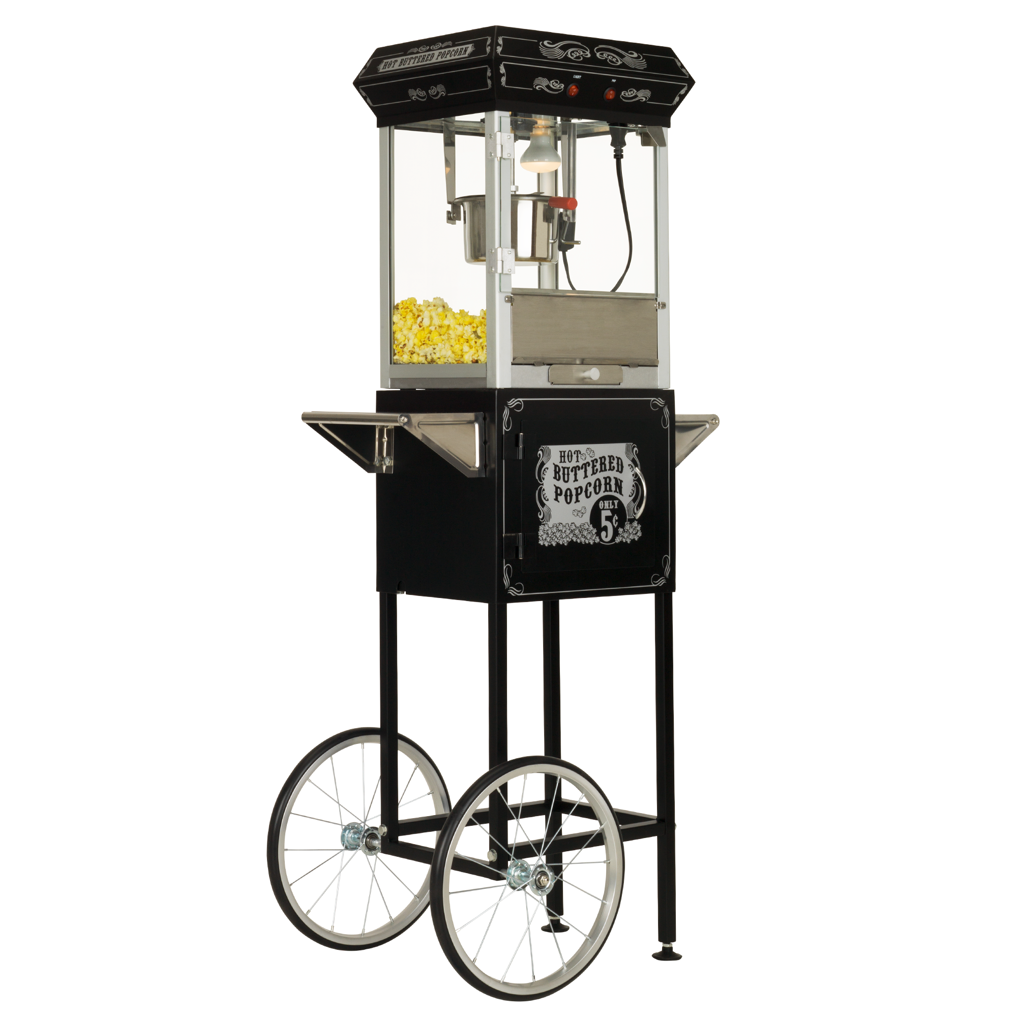 FunTime, FunTime FT454CB 4oz Black Popcorn Popper Machine Maker Cart Vintage Style