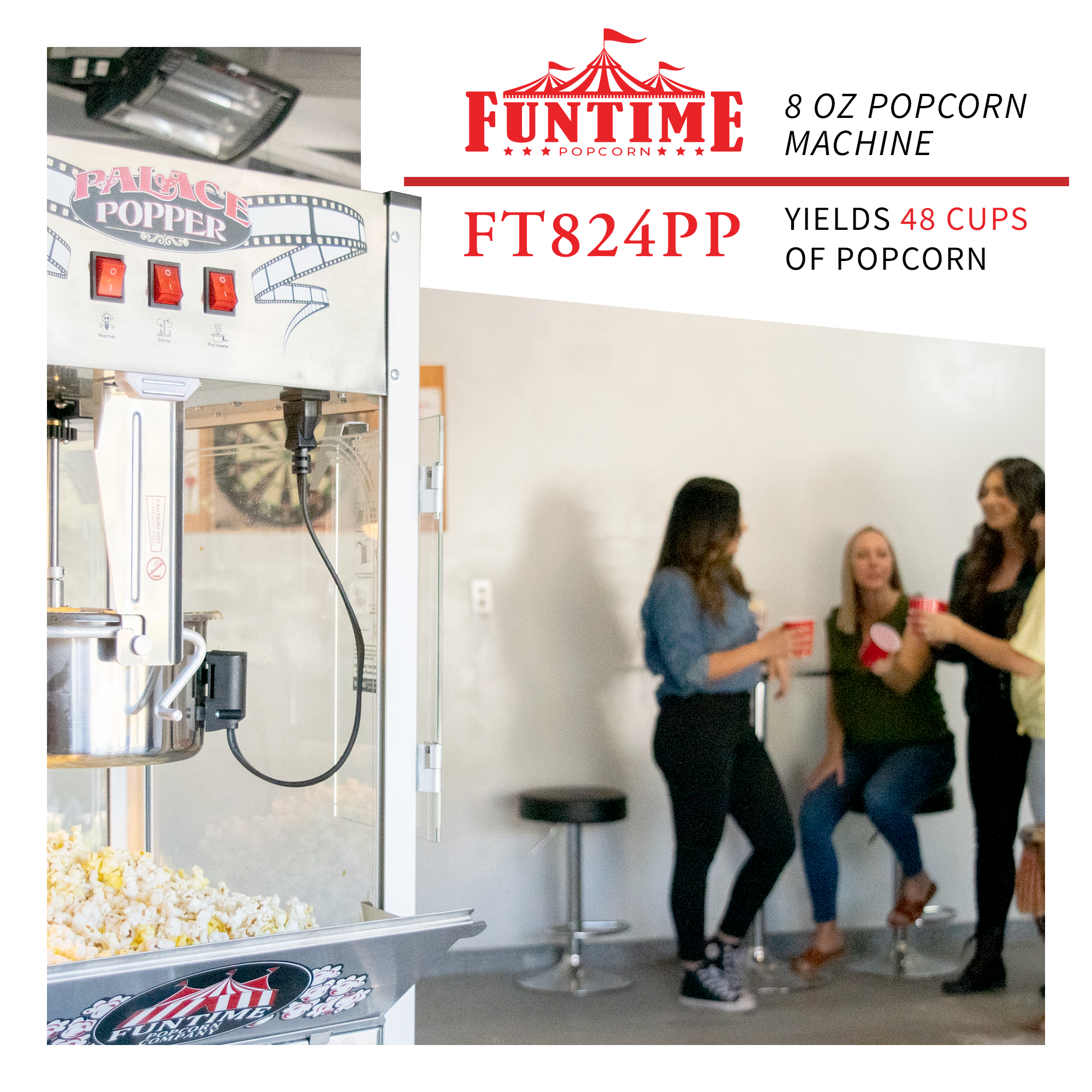 FunTime, FunTime FT824PP Palace Popper 8 Oz Bar Style Popcorn Popper Machine