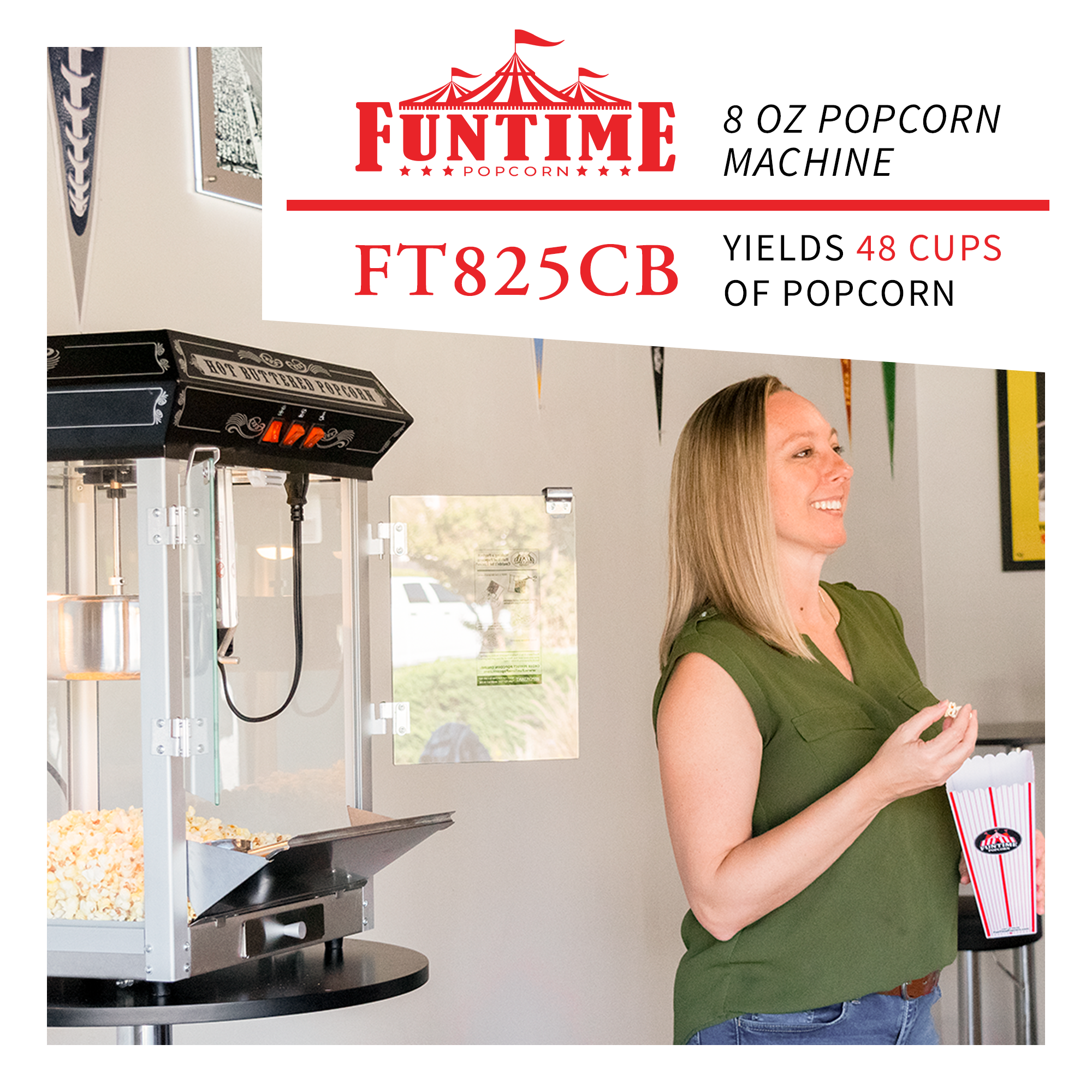 FunTime, FunTime FT825CB 8oz Black Bar Table Top Popcorn Popper Maker Machine