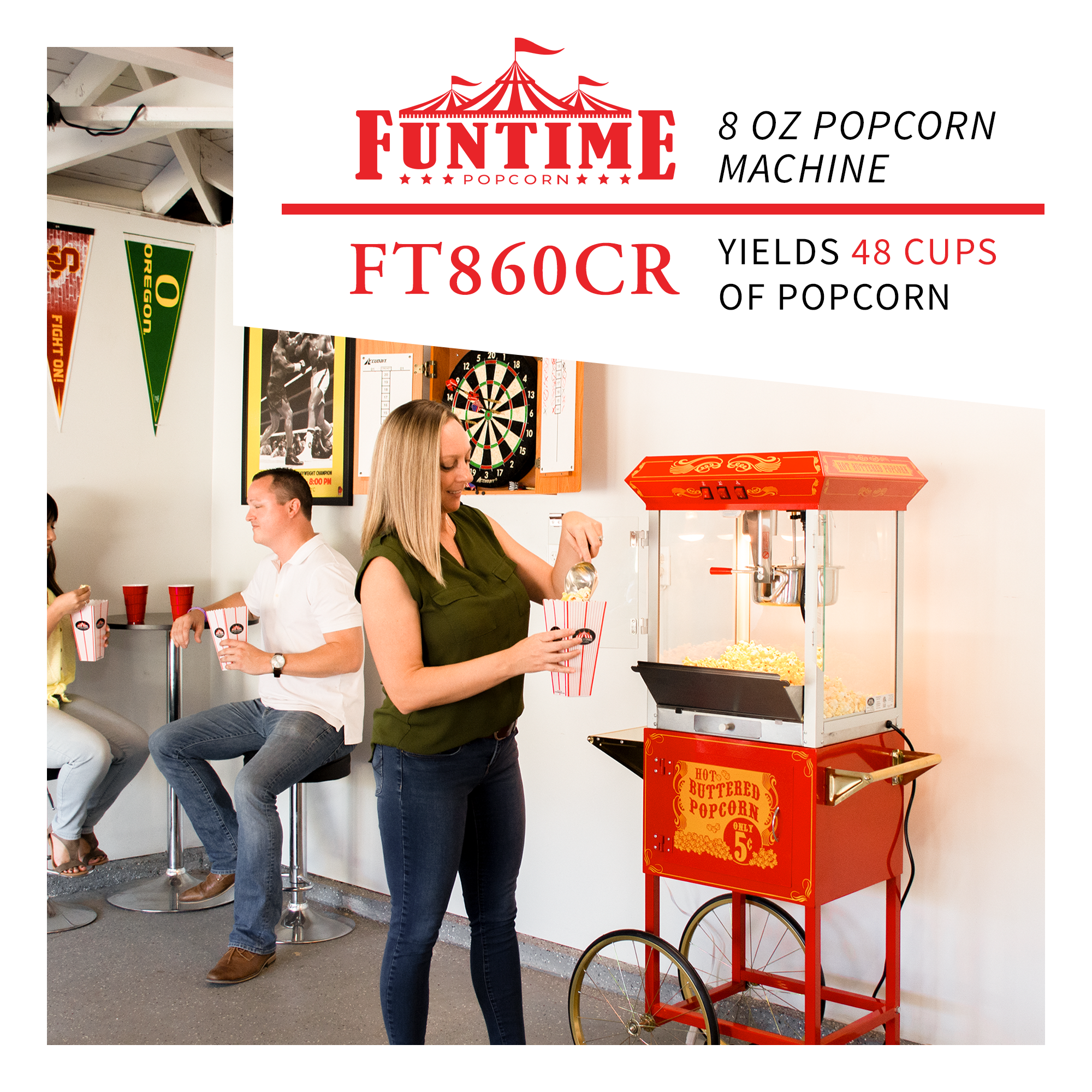 FunTime, FunTime FT860CR 8oz Premium Red/Gold Popcorn Popper Machine Maker Cart Vintage