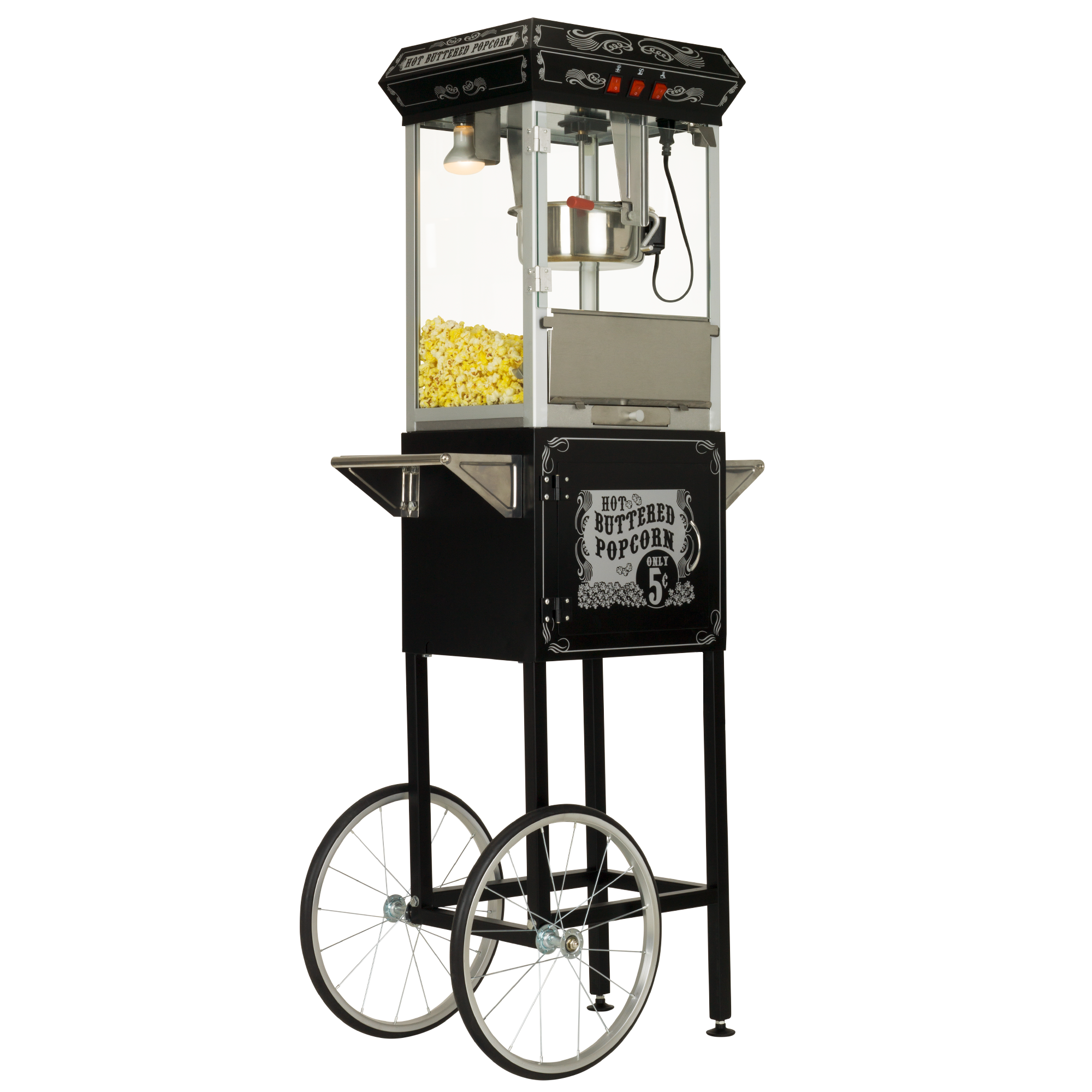 FunTime, FunTime FT862CB 8oz Black Popcorn Popper Machine Maker Cart Vintage Style