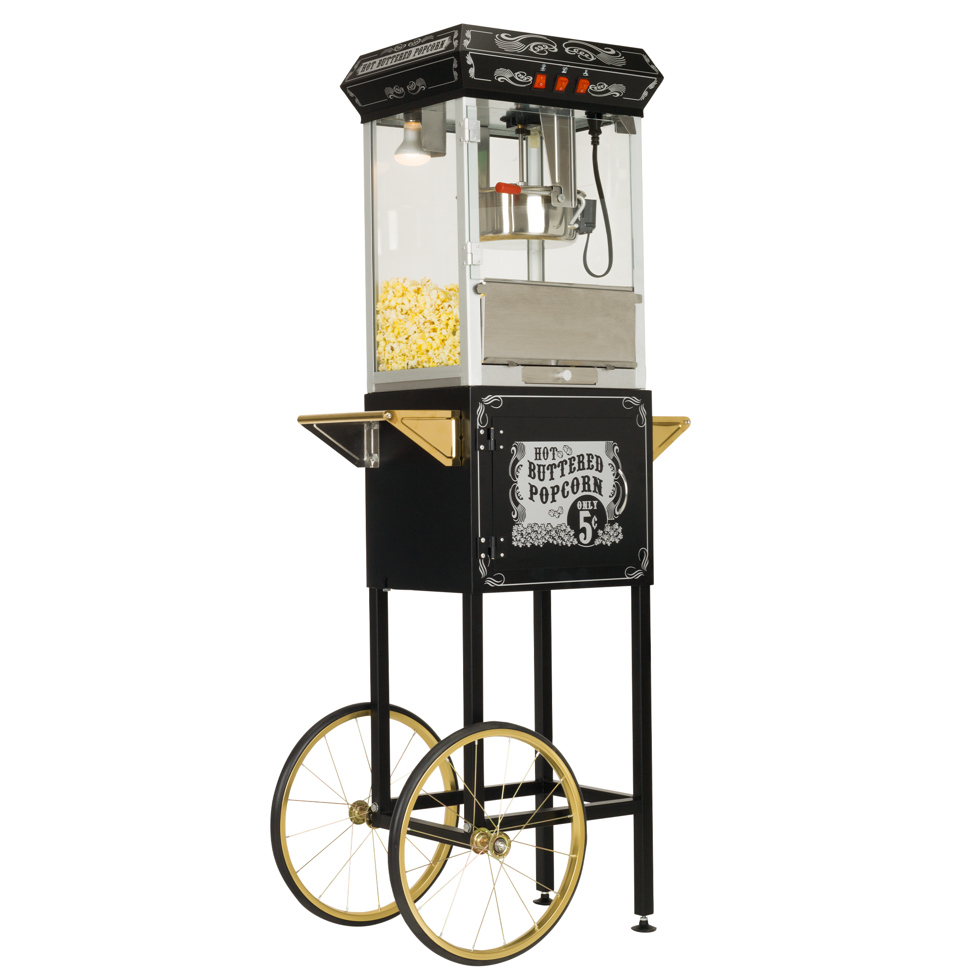 FunTime, FunTime FT862CBG 8oz Black Popcorn Popper Machine Maker Cart Vintage Style