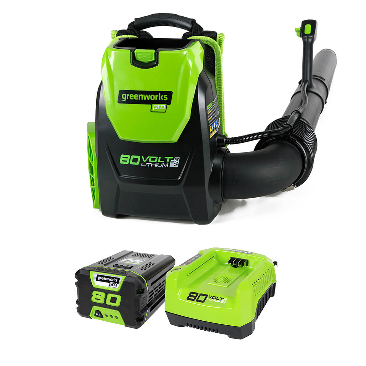 GreenWorks, GreenWorks 2404802 80-Volt 2.5Ah 580-Cfm Axial Fan Brushless Backpack Blower Kit