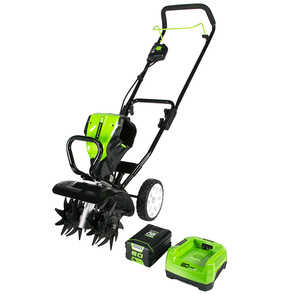 GreenWorks, GreenWorks TL80L210 80-Volt 10-Inch Heavy Duty Cordless Tiller Kit- 2800302