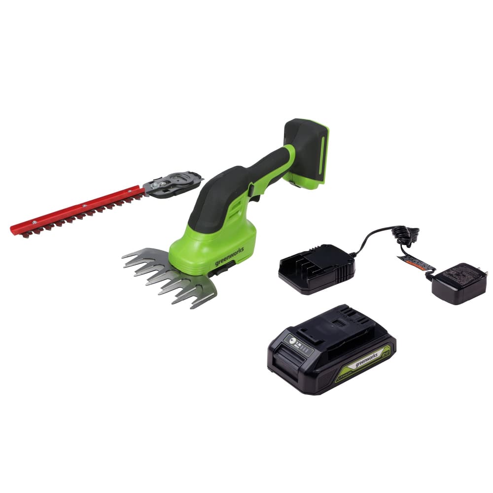 GreenWorks, Greenworks 1600502 24V Cordless Shear Shrubber Kit /w 1.5Ah Battery and Charger