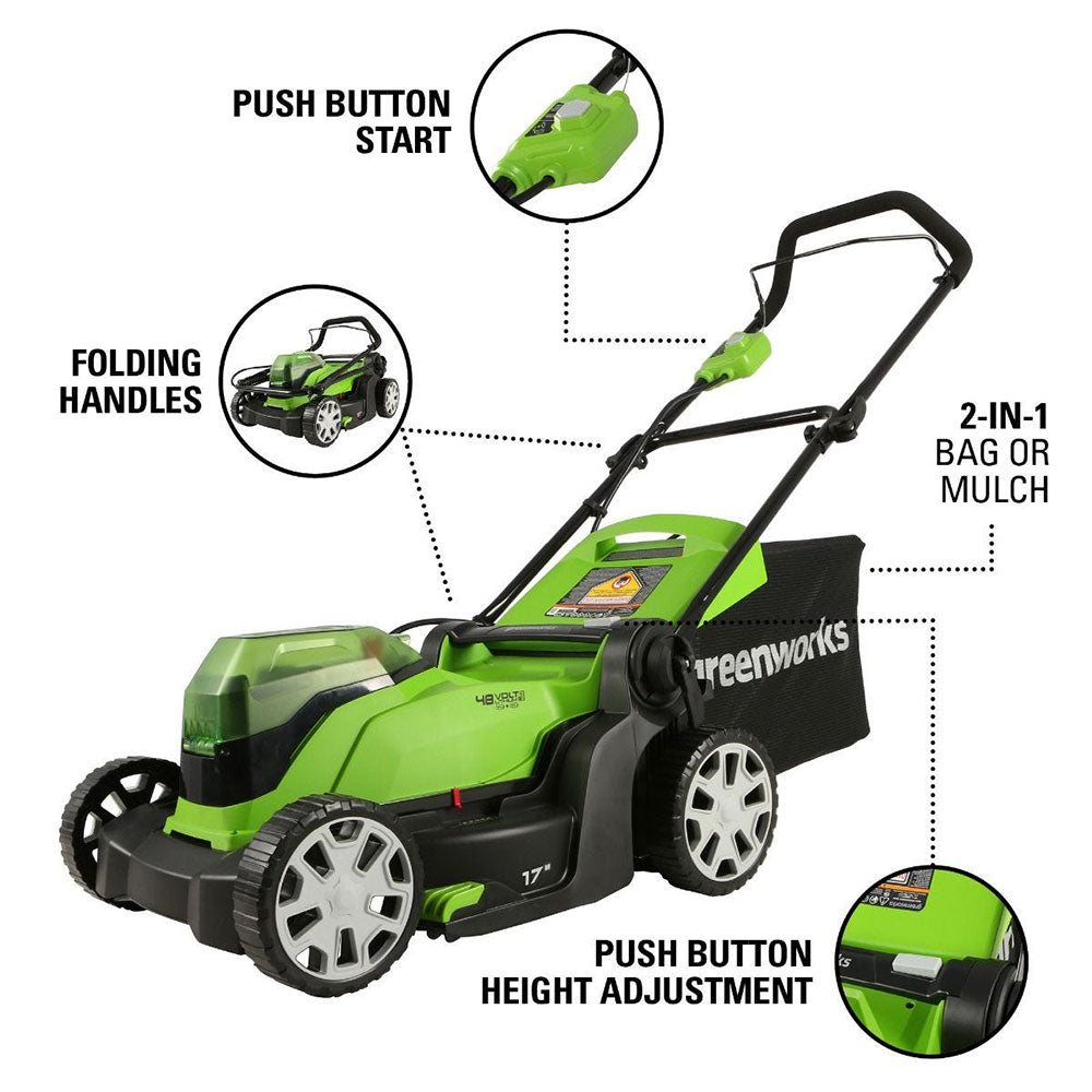 GreenWorks, Greenworks 2526302AZ 24V/48V 17" Cordless Lawn Mower Kit w/ 4AH USB Batteries