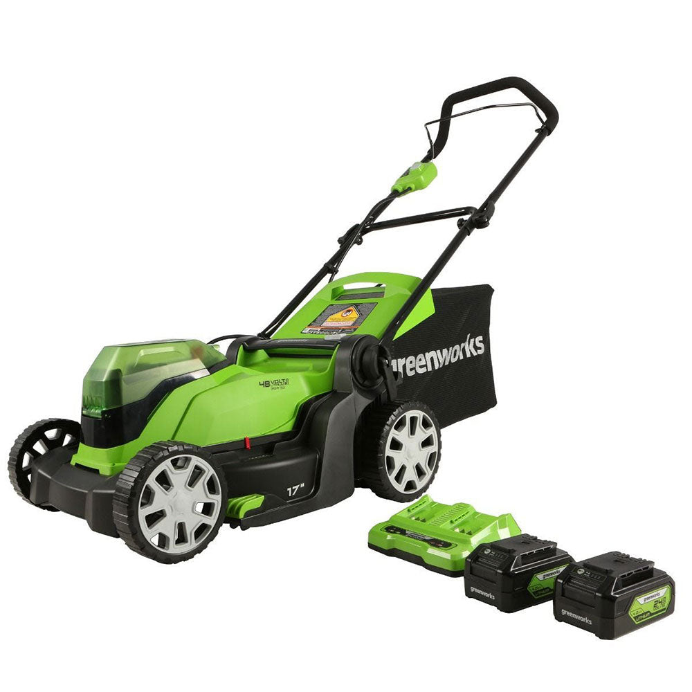 GreenWorks, Greenworks 2526302AZ 24V/48V 17" Cordless Lawn Mower Kit w/ 4AH USB Batteries