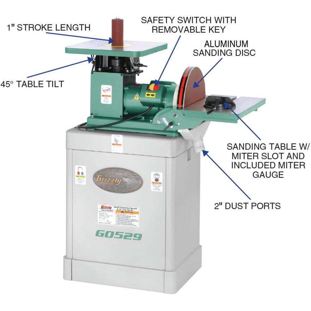 Grizzly, Grizzly G0529 110V Oscillating Spindle 12 Inch Disc Sander