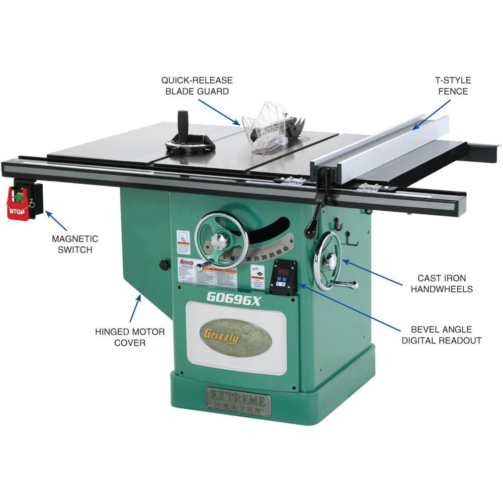 Grizzly, Grizzly G0696X 12 Inch 5 HP 220V Extreme Series Left-Tilt Table Saw