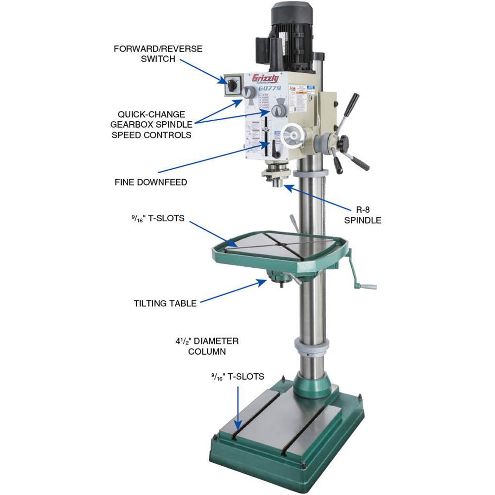 Grizzly, Grizzly G0779 220V 23-3/8 Inch Heavy-Duty Floor Model Gearhead Drill Press