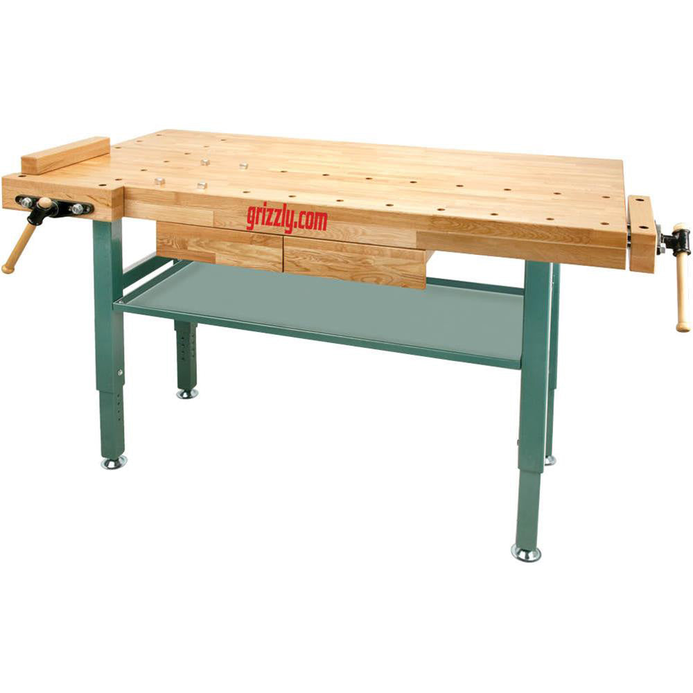 Grizzly, Grizzly T10157 Heavy-Duty Oak Workbench with Steel Legs