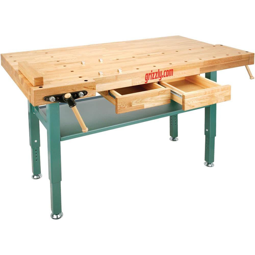 Grizzly, Grizzly T10157 Heavy-Duty Oak Workbench with Steel Legs