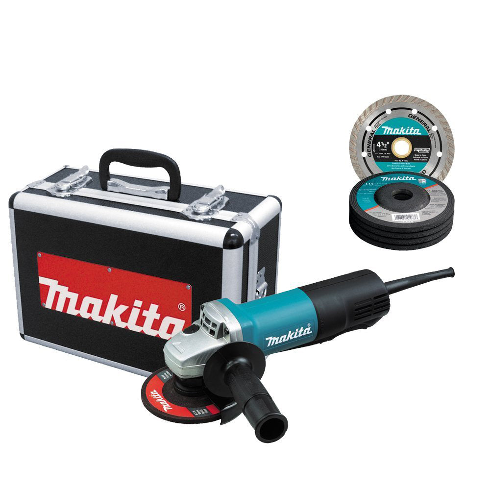 Makita, Makita 9557PBX1 4-1/2 In Paddle Switch Angle Grinder w/ Case and Grinding Wheels