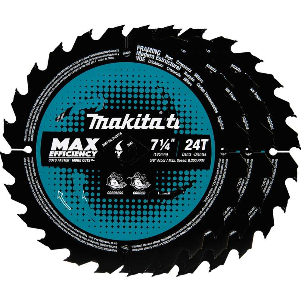 Makita, Makita B-61656-3 7-1/4" 24T Carbide Tipped Efficient Circular Saw Blade - 3 pk