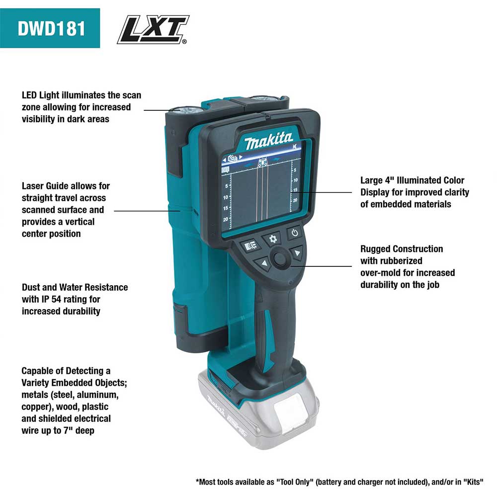 Makita, Makita DWD181ZJ 18V LXT Li-Ion Cordless Multi-Surface Scanner w/ Storage Case