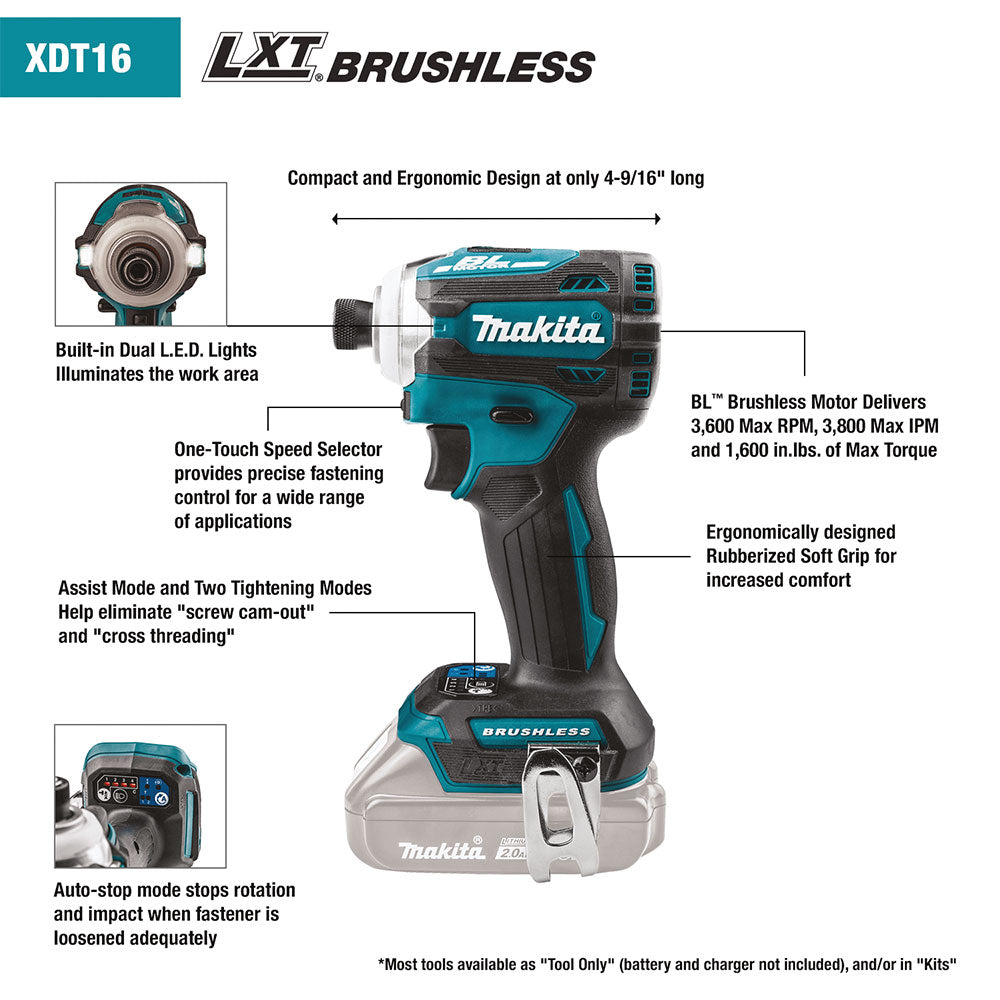 Makita, Makita XT288G 18V LXT Li-Ion Brushless Cordless 2 Tool Combo Kit w/ Battery