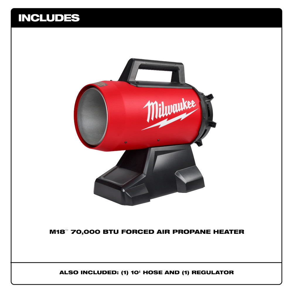 Milwaukee, Milwaukee 0801-20 M18 18V 70,000 BTU Forced Air Propane Heater - Bare Tool