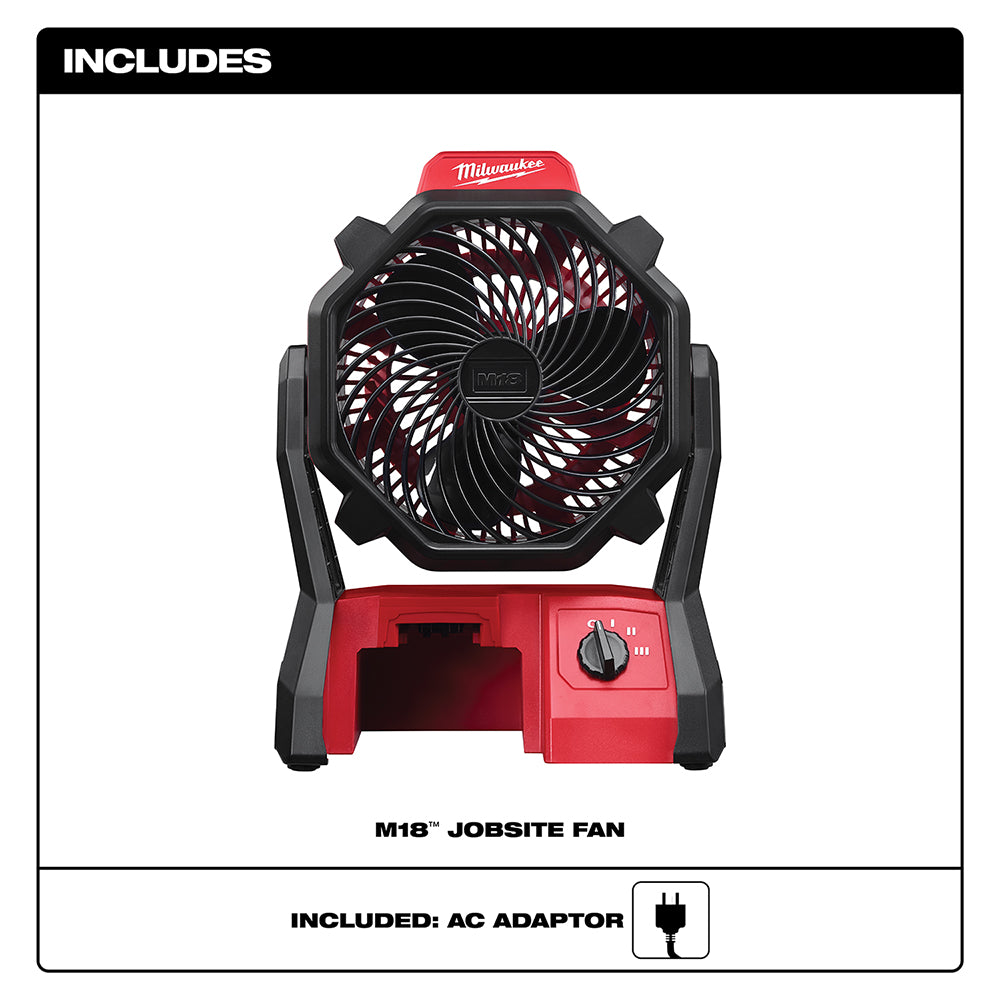 Milwaukee, Milwaukee 0886-20 M18 18V 2,350-Rpm Adjustable Jobsite Fan w/Adapter - Bare Tool